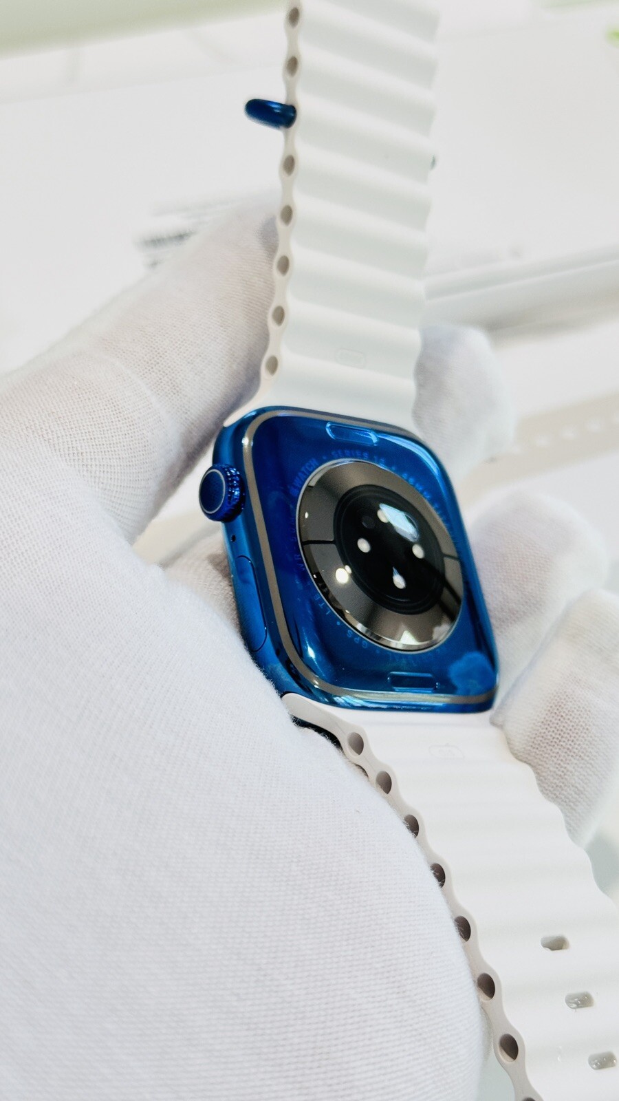 Custom Anodized Polished Blue Gold 46MM Apple Watch SERIES 10 White Ocean Band