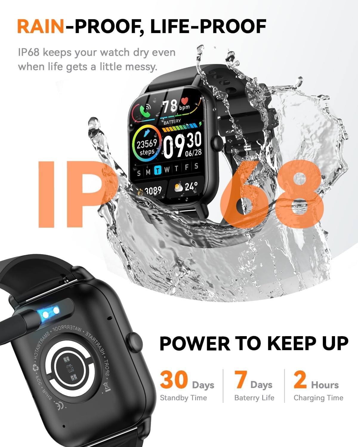 1.83 Inch Smart Watch Fitness Tracker IP68 Sleep Monitor For Android iOS