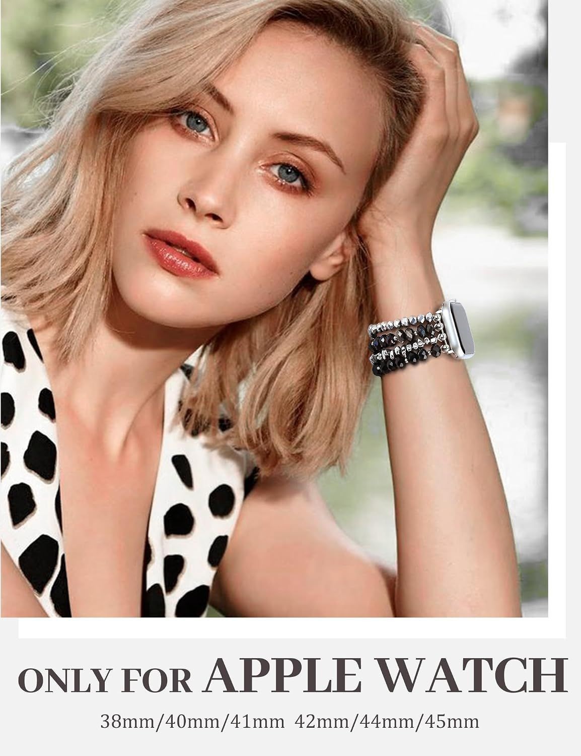 Handmade Beaded Bracelet Band for Apple Watch 38mm 40mm 41mm in Black Silver