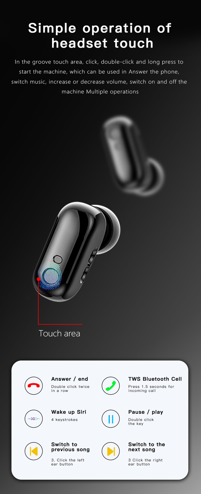 Bluetooth Smart Watch Men Smartwatch with Dual Earbuds For Android IOS Cellphone