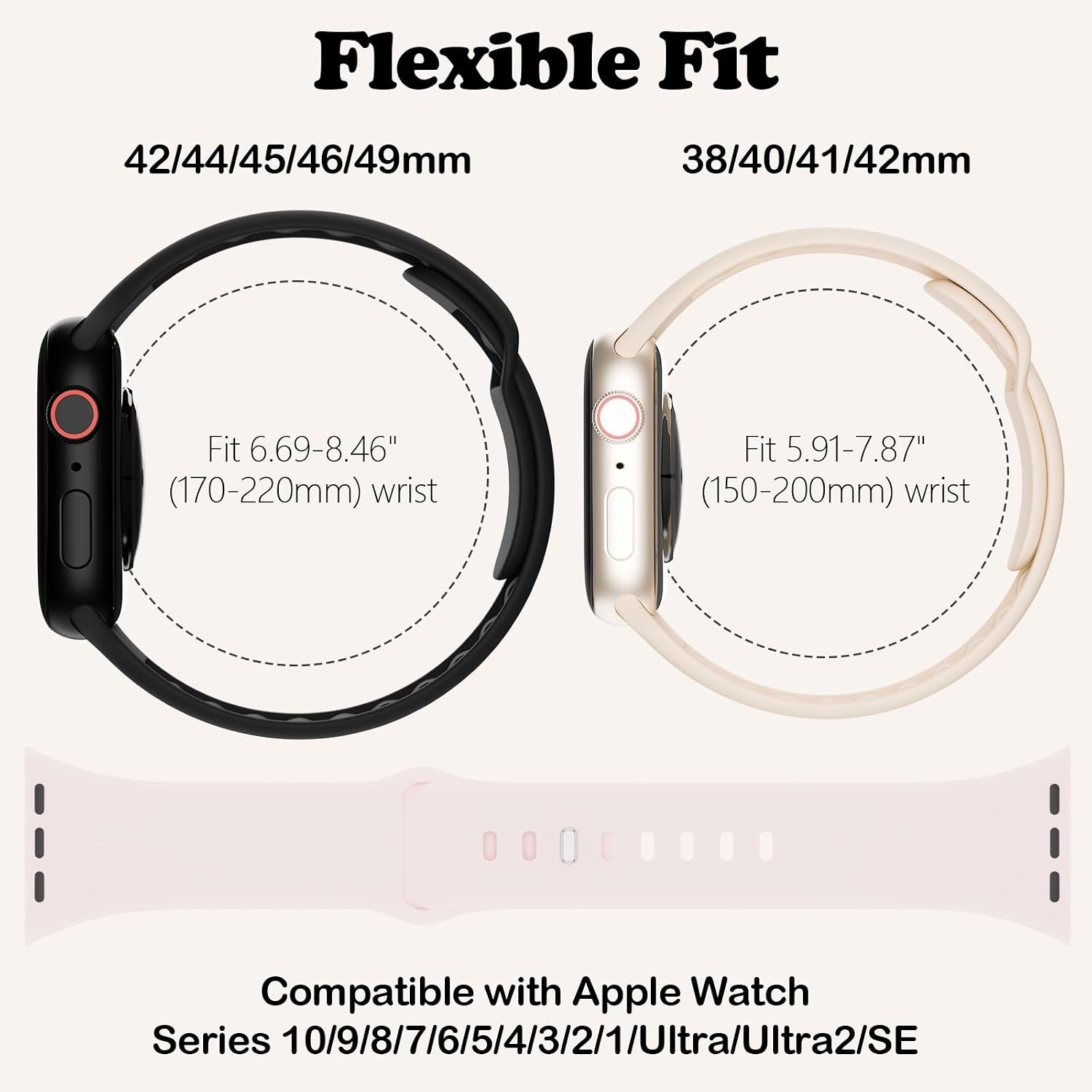 Soft Silicone Strap Compatible with Apple Watch Series 10/9/8 38mm 40mm 41mm