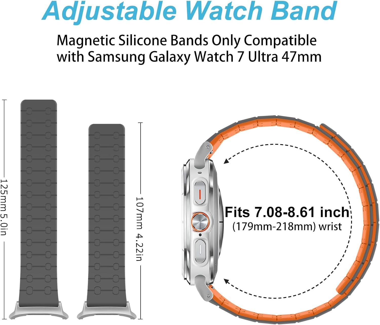 Gray/Orange Silicone Strap Compatible with Samsung Galaxy Watch Ultra 47mm