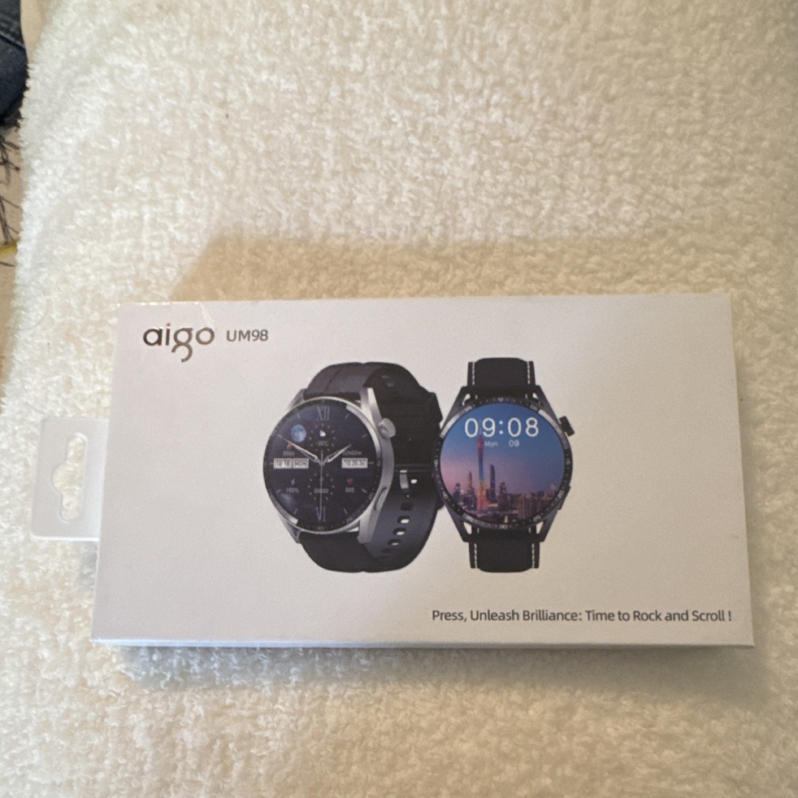 aigo UM98 Smartwatch 45mm Silver Metal Case, Black Leather Band, BT iOS/Android