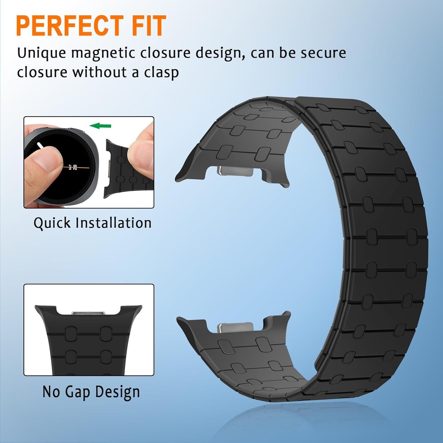 Sport Silicone Band for Samsung Galaxy Watch 9/8 Classic 40mm 44mm 46mm Black/Gr