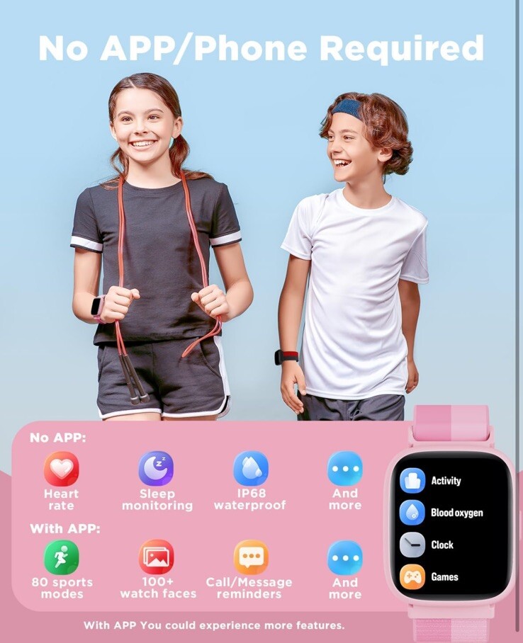 Smart Watch for Kids 1.8″ Fitness Tracker Watch Pedometer Puzzle Games for Kids