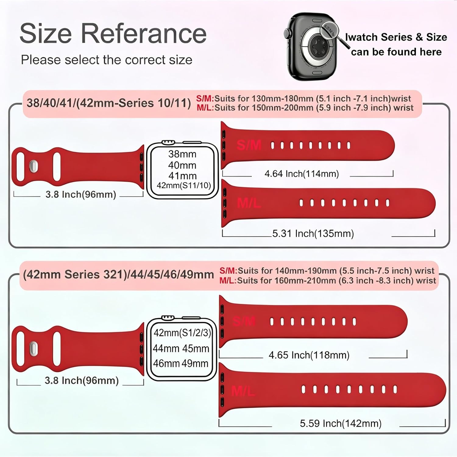 Sport Band for Apple Watch Series 7 6 5 4 3 2 1 SE 38mm 40mm 41mm Waterproof Red