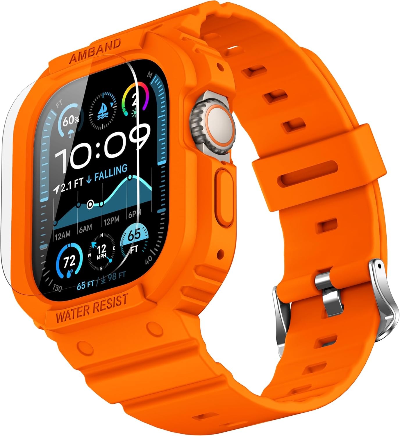 Military Protective Bumper Case and Rugged Strap for Apple Watch Ultra 49mm, Ora