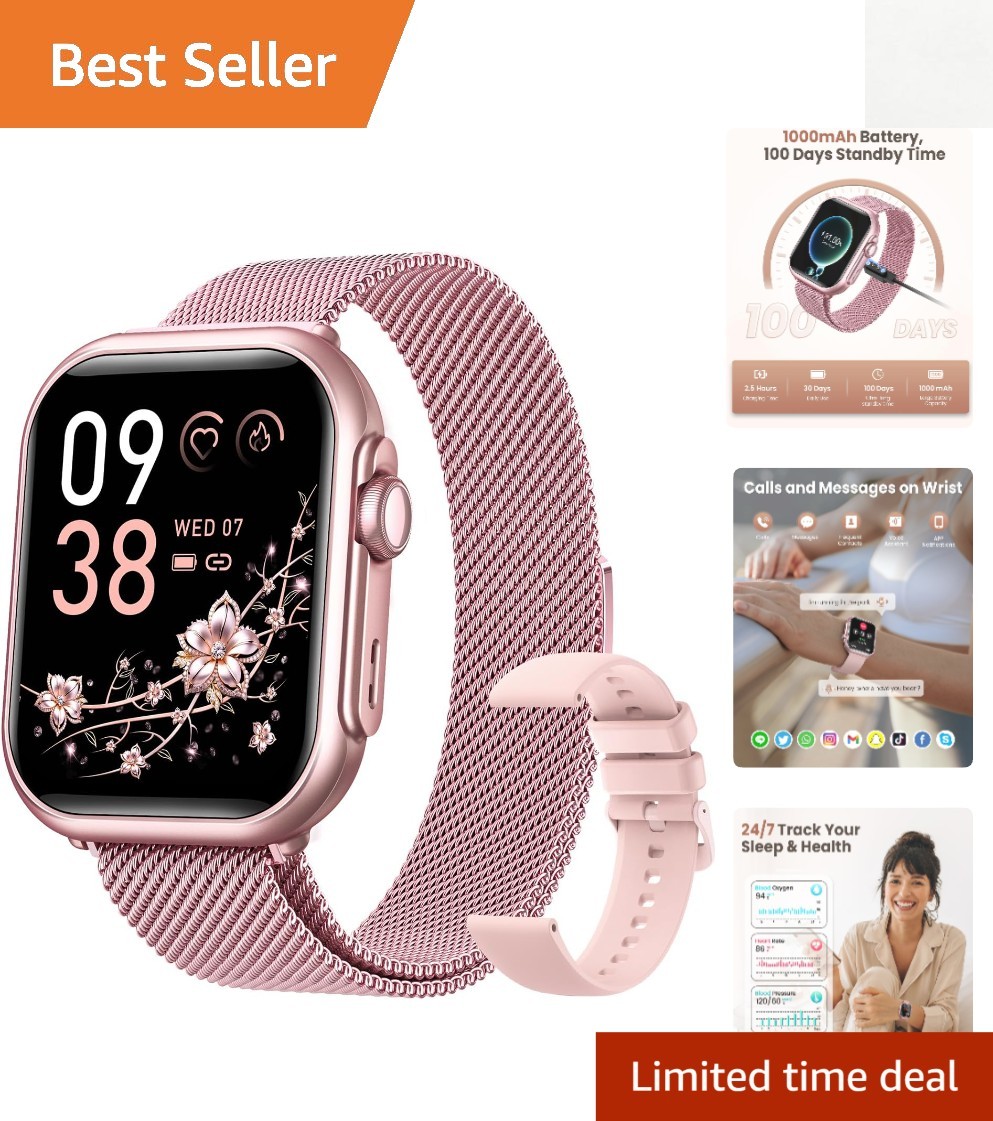 Elegant Blush Pink Smart Watch for Women – Bluetooth Health & Fitness Tracker
