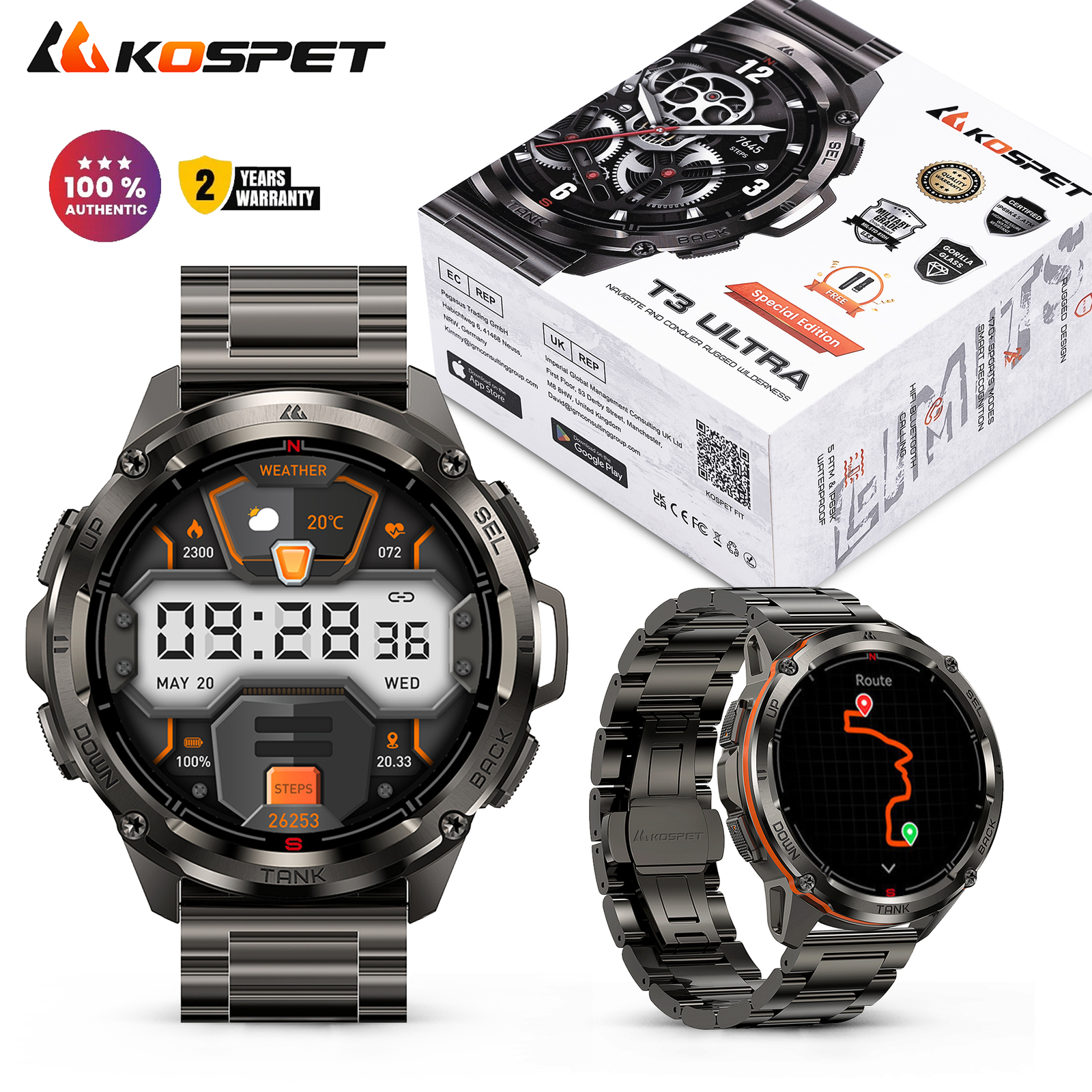 KOSPET GPS Watch Military Smart Watch for Men Rugged Tactical Fitness Tracker