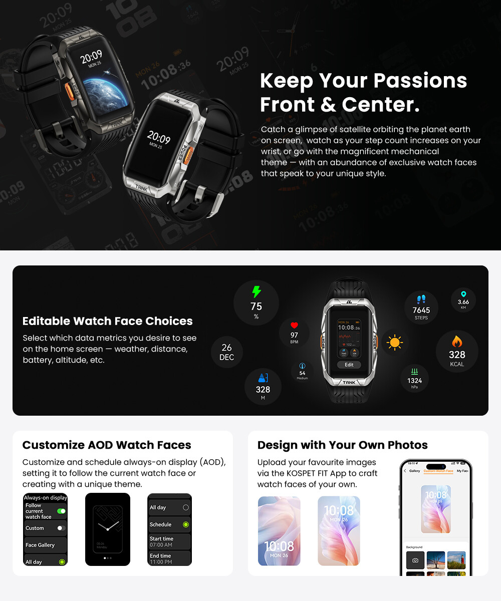 2024 KOSPET TANK X2 ULTRA GPS Smart Watch Men IP69K Waterproof 290mAh Battery