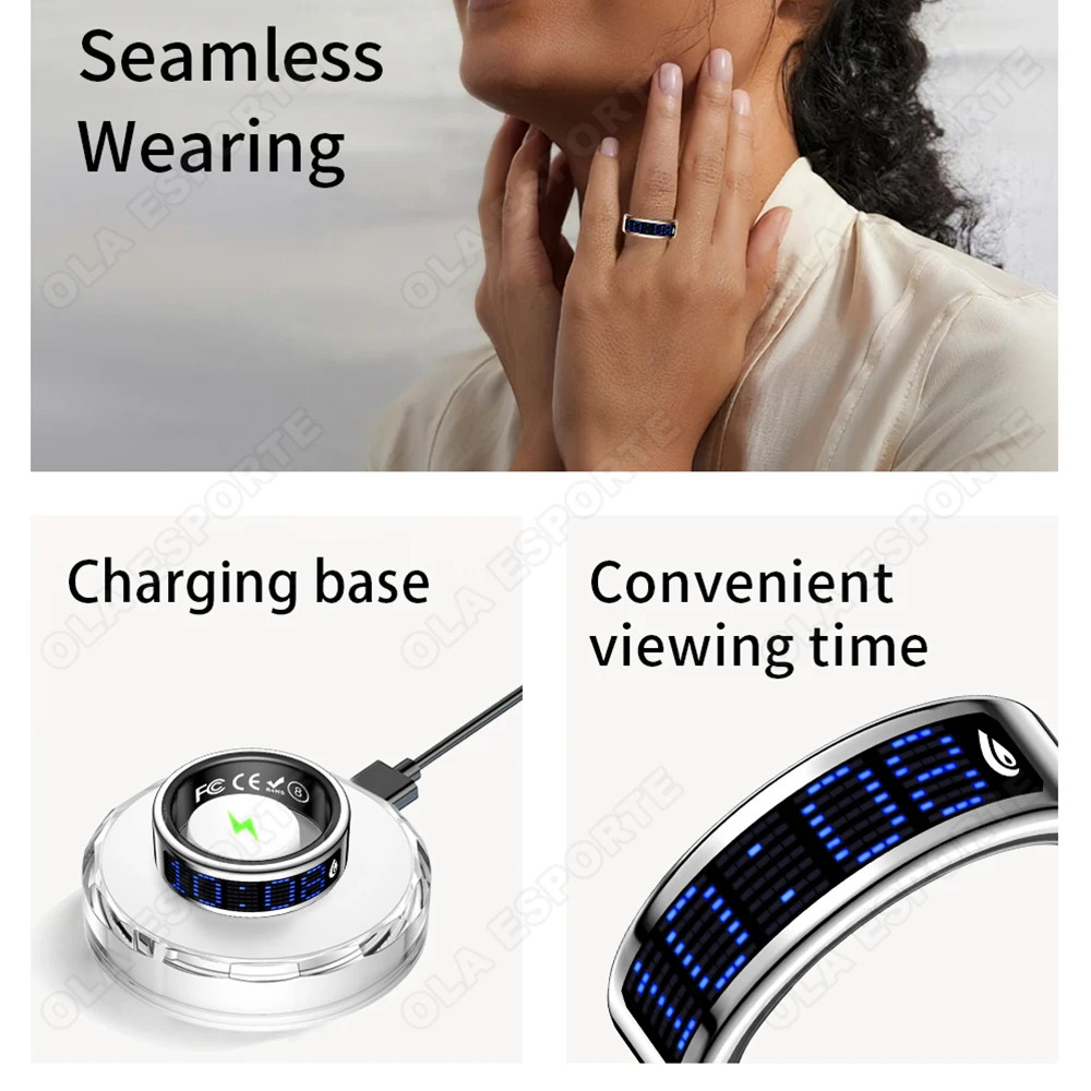 Display Screen Smart Ring Bluetooth Connection Heart Rate Sleep Monitoring Multi