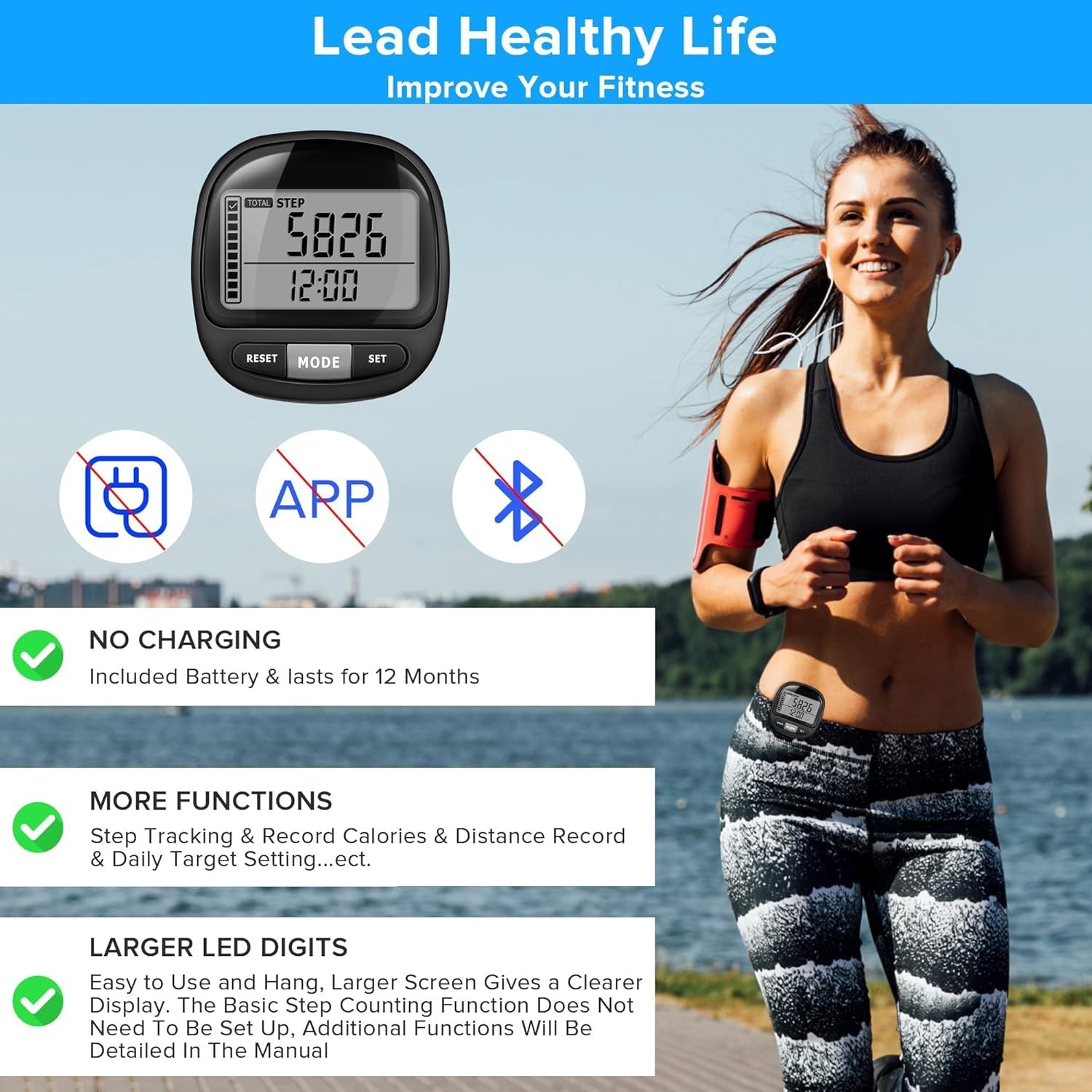 3D Pedometer Step Counter for Walking and Miles, Simple Step Tracker with Large