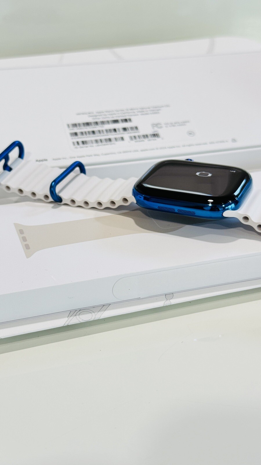 Custom Anodized Polished Blue Gold 46MM Apple Watch SERIES 10 White Ocean Band