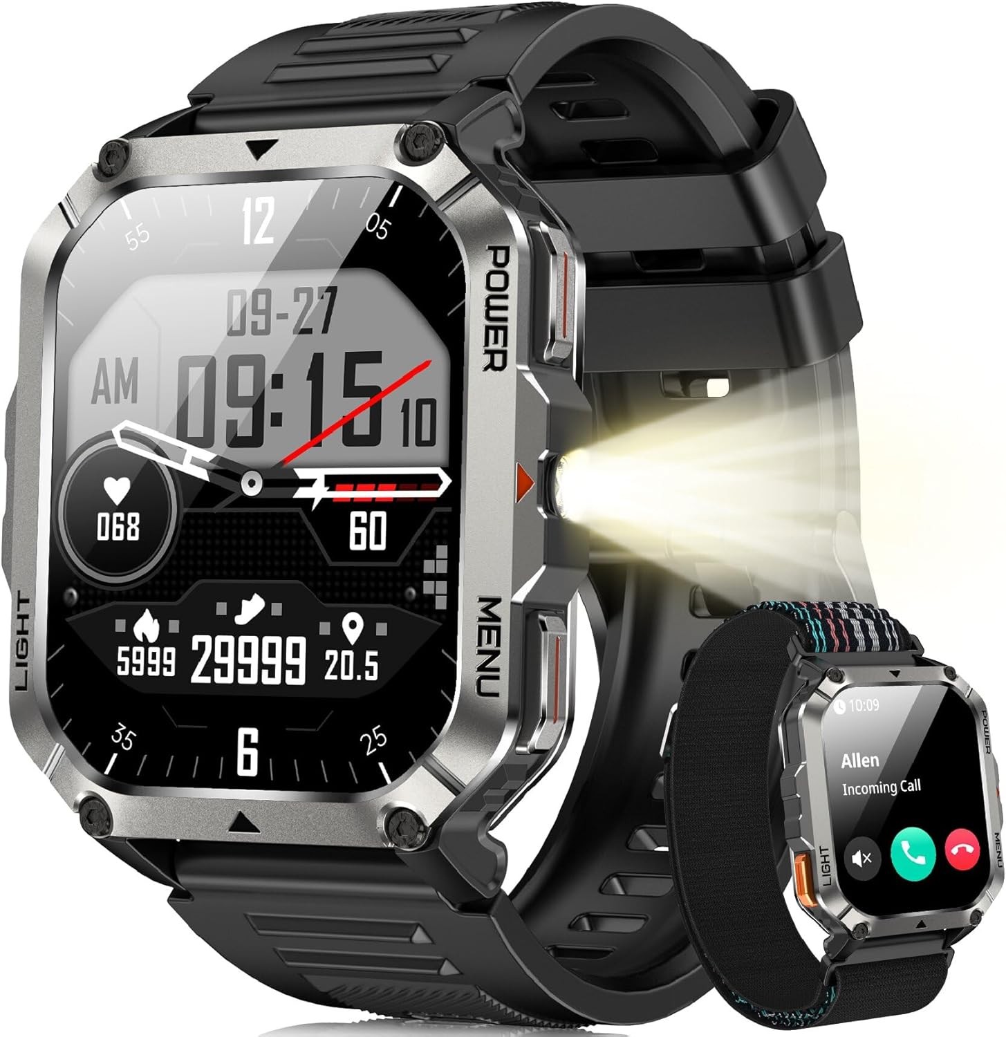 Military Smart Watch 900mAh Battery Built-in Compass AI Voice Waterproof W/ LED