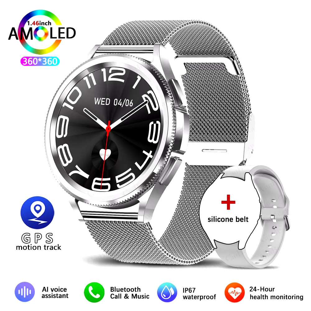 Smart Watch 6 Classic: GPS, health tracking, heart rate, waterproof, BT.