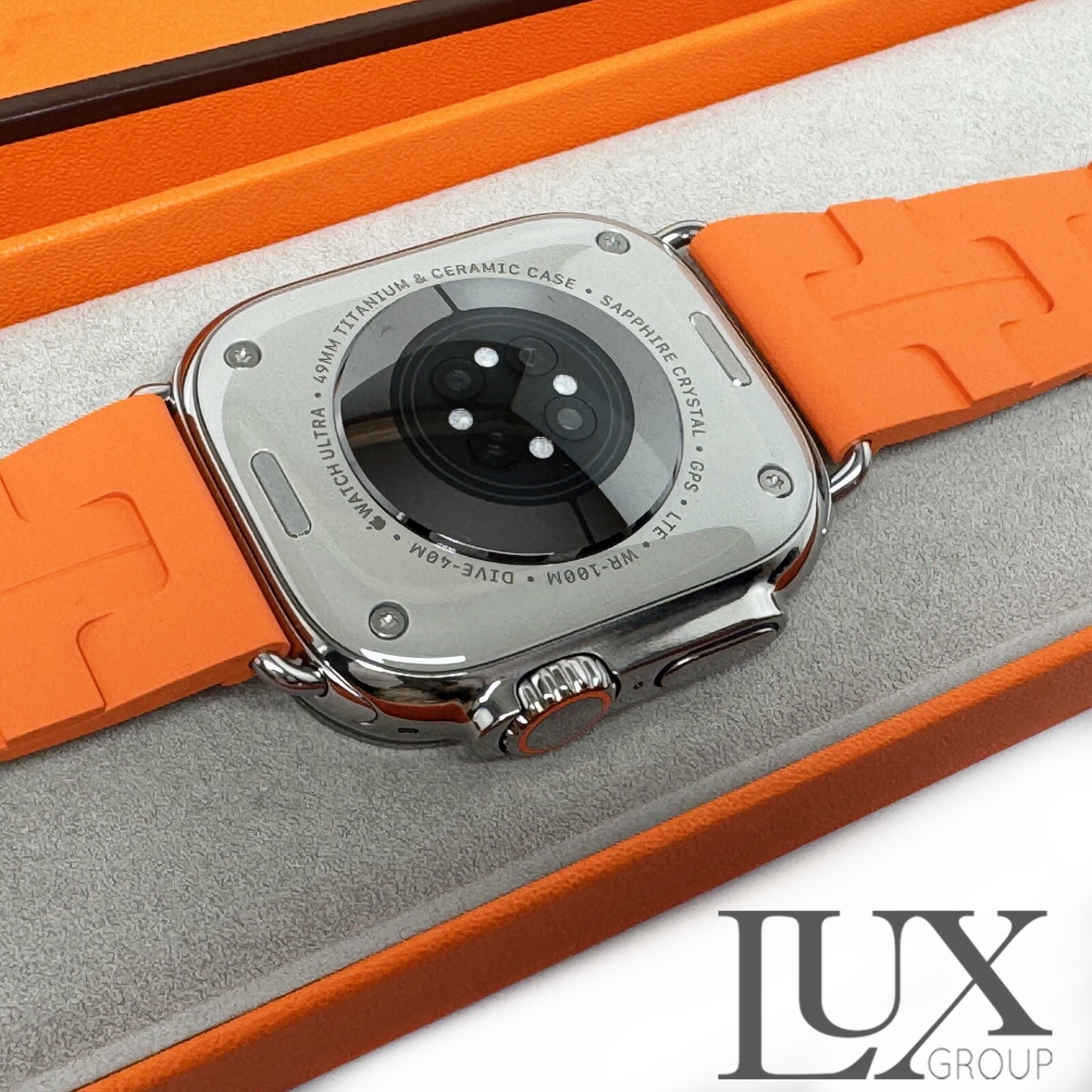 New Apple Watch Ultra 49mm Polished Genuine Hermes Kilim Orange Band AppleCare