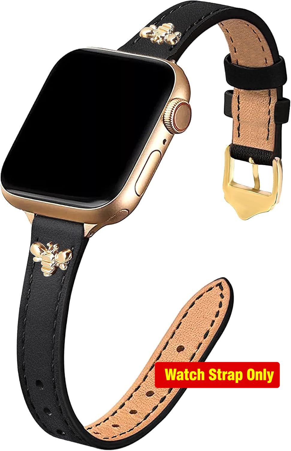 Genuine Leather Band for Apple Watch Series 7, 38mm 40mm 41mm, Slim Design