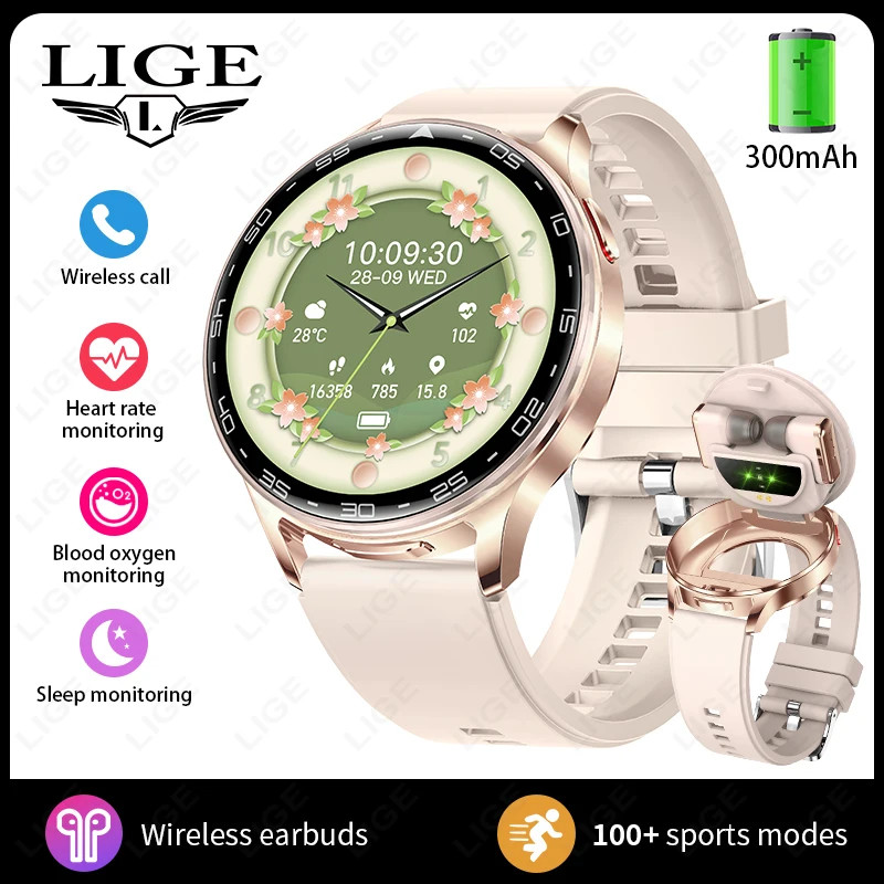 Smart Watch with Earbuds 1.39 inch Fitness Watch 2 in 1 Calories Sleep Monitor