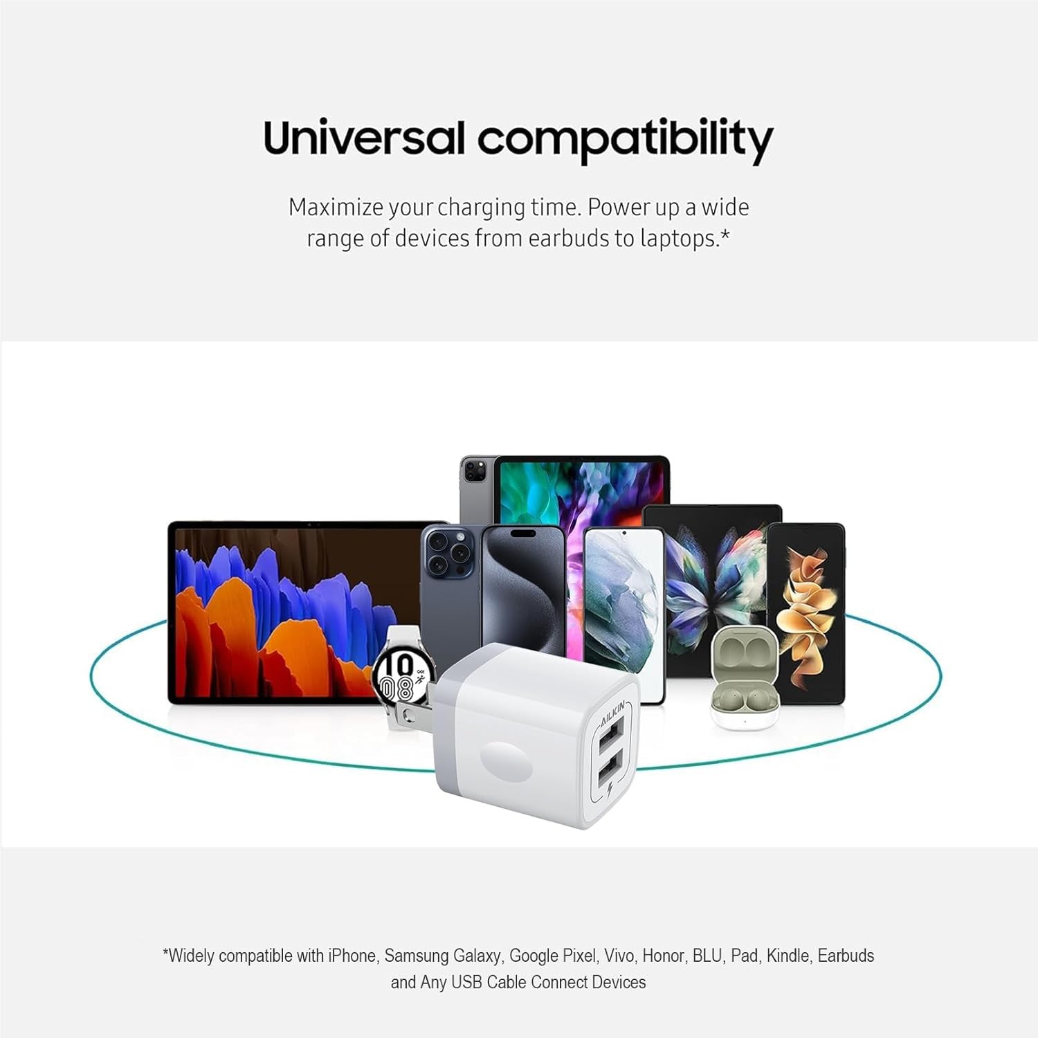 2-Pack USB Wall Charger Adapter Cube 2.1A Dual Port Quick Plug for iPhone Samsun