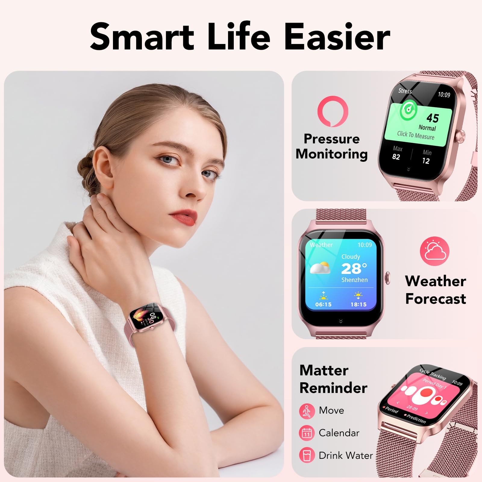 1.85 Inch Smart Watch Women Fitness Tracker Heart Rate Sleep Monitor 2 Bands…