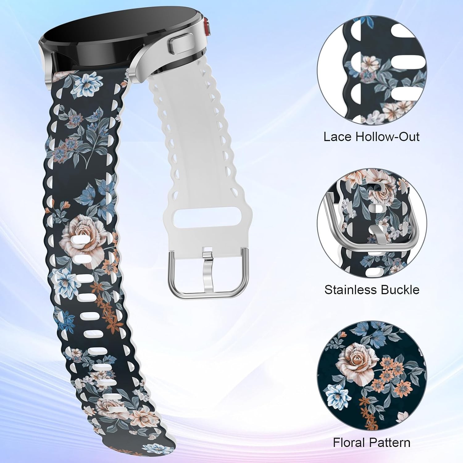 Slim Lace Floral Print Soft Silicone Strap Compatible with Samsung Galaxy Watch