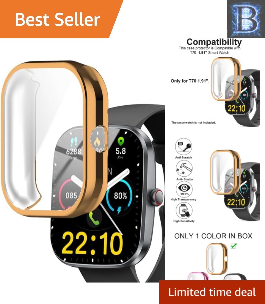 Elegant Gold TPU Bumper Case with Screen Protection for T70 1.91 Smartwatch