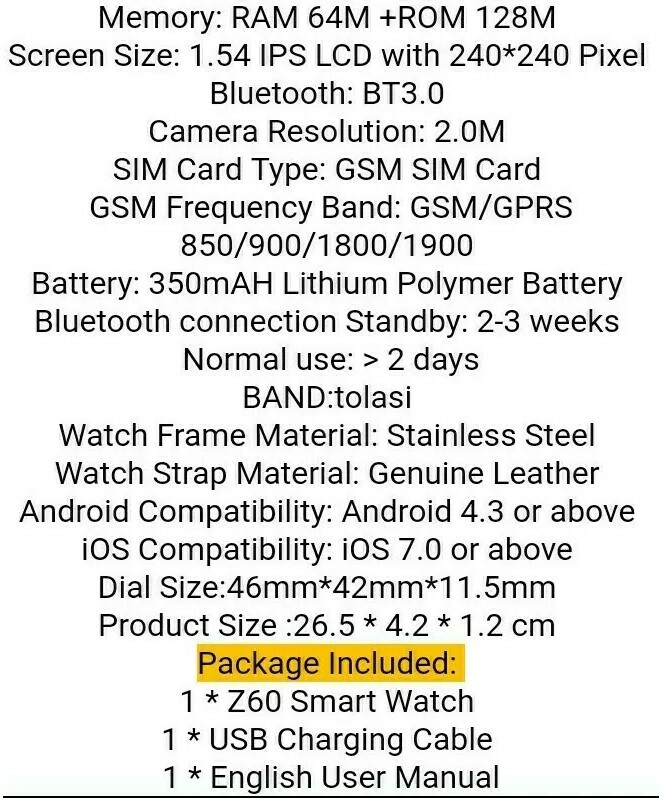 Smart watch New Black or Silver- Sim Card Capable