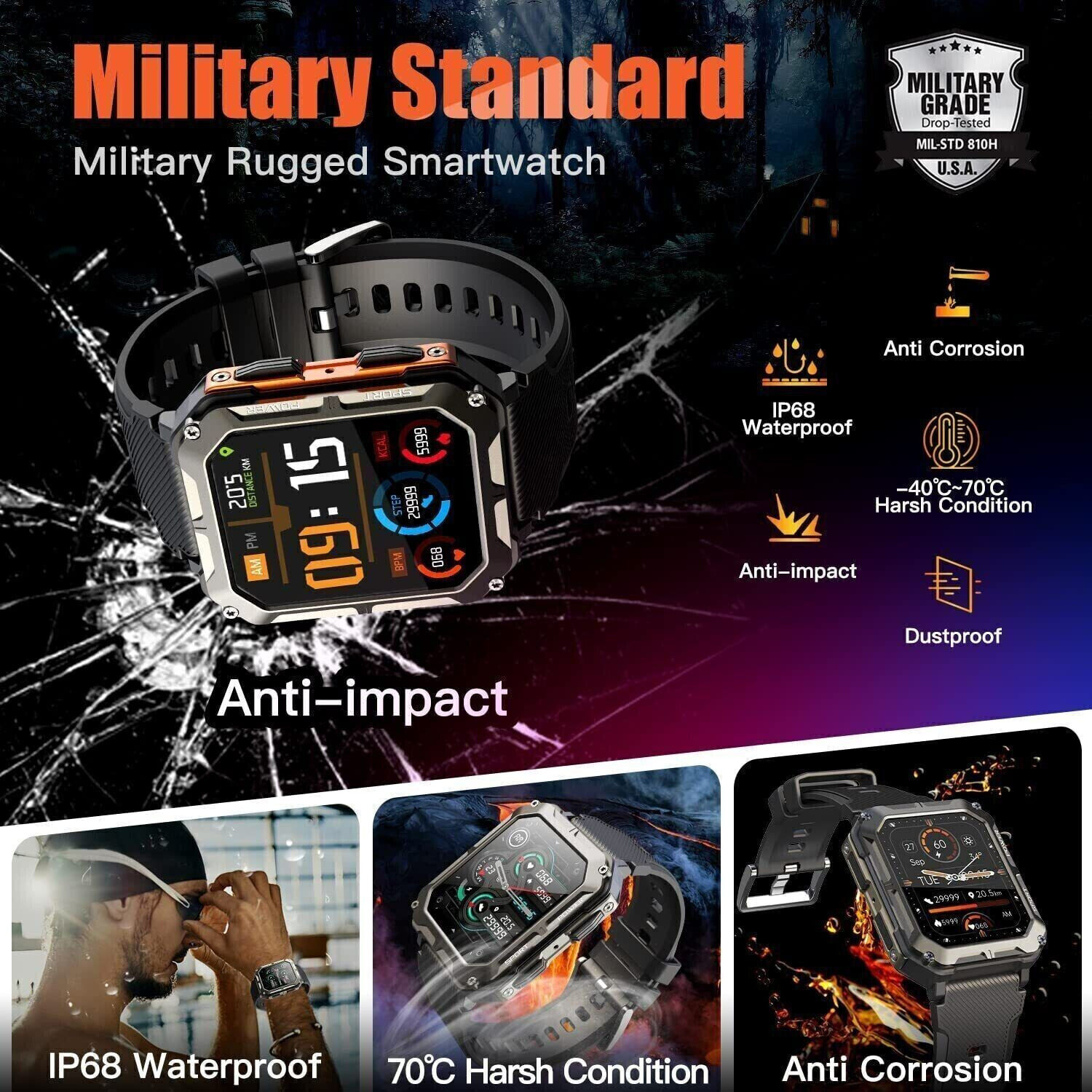 2024 New Blood Pressure Smart Watch Men Military Fitness Tracker Wristwatch