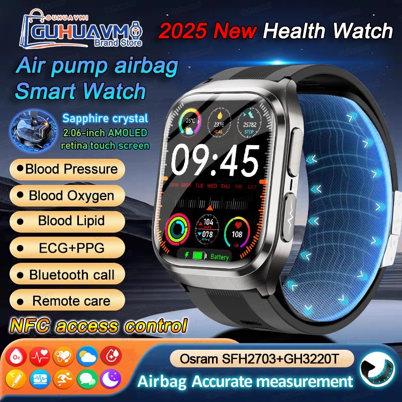 2026 ECG Smart Watch Air Pump Blood Pressure Heart Rate AMOLED NFC IP68