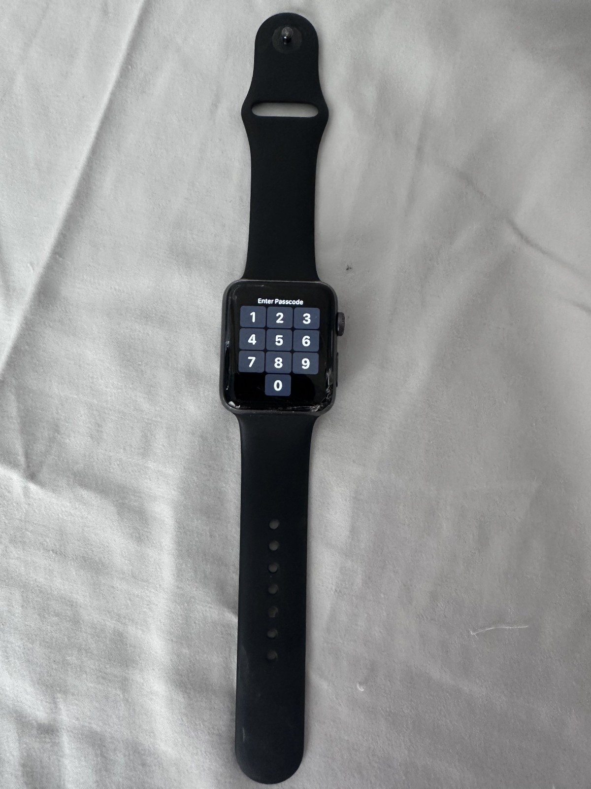 Apple Watch Series 3 42mm Gold Aluminum Case Black Band A1859 Cracked Screen