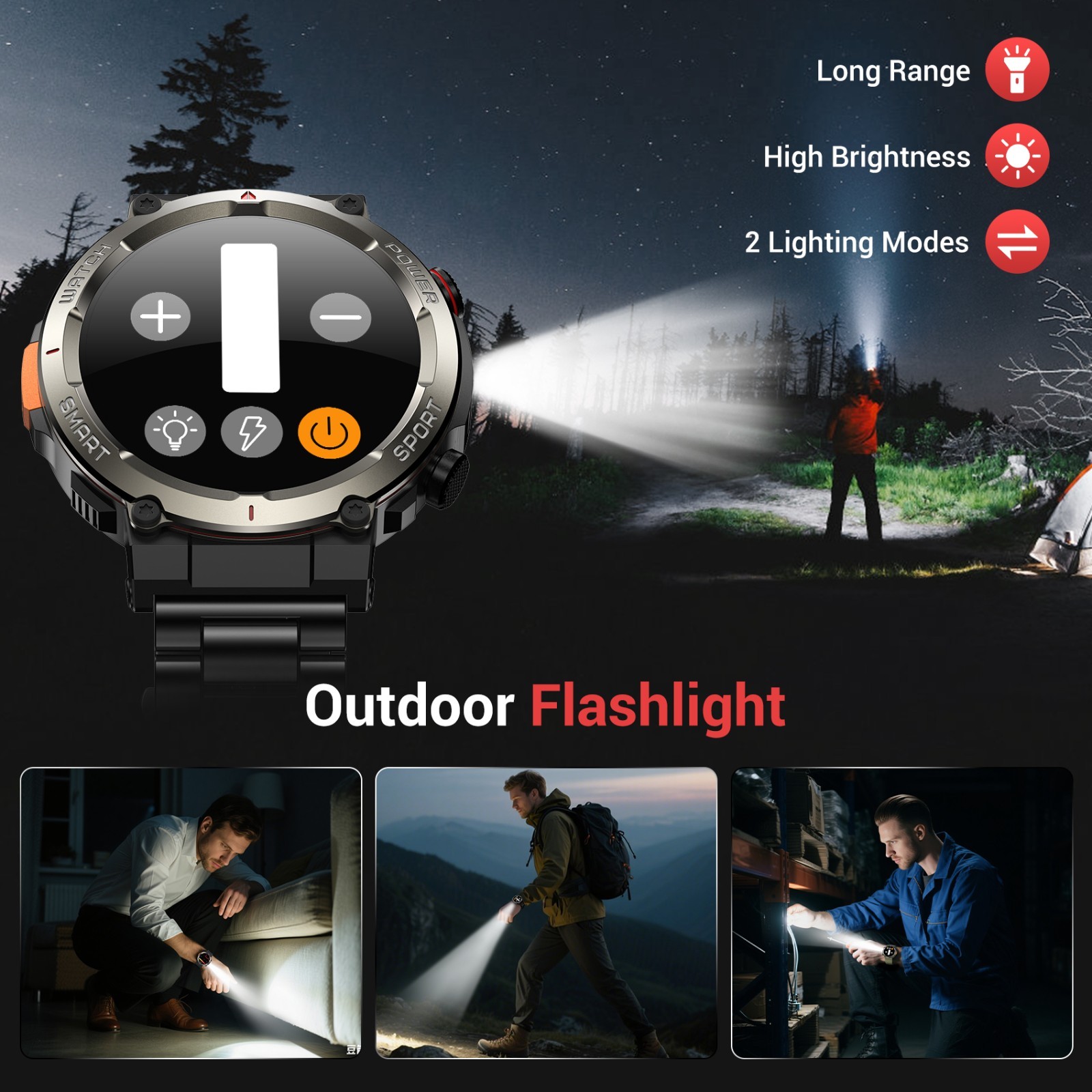 Smart Watch Men Waterproof Tactical Watch with Bluetooth call For Android iOS US