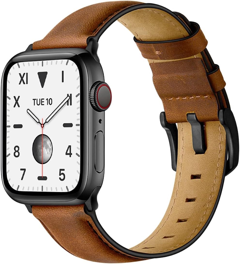 Dark Brown Leather Replacement Band for Apple Watch Ultra 49mm Series 6 SE 5 4 3