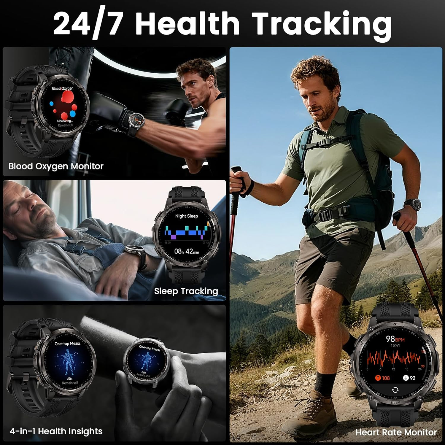 Tank T4C Smart Watch for Men with LED Flashlight, 1.5” AMOLED Display, Dual-Band