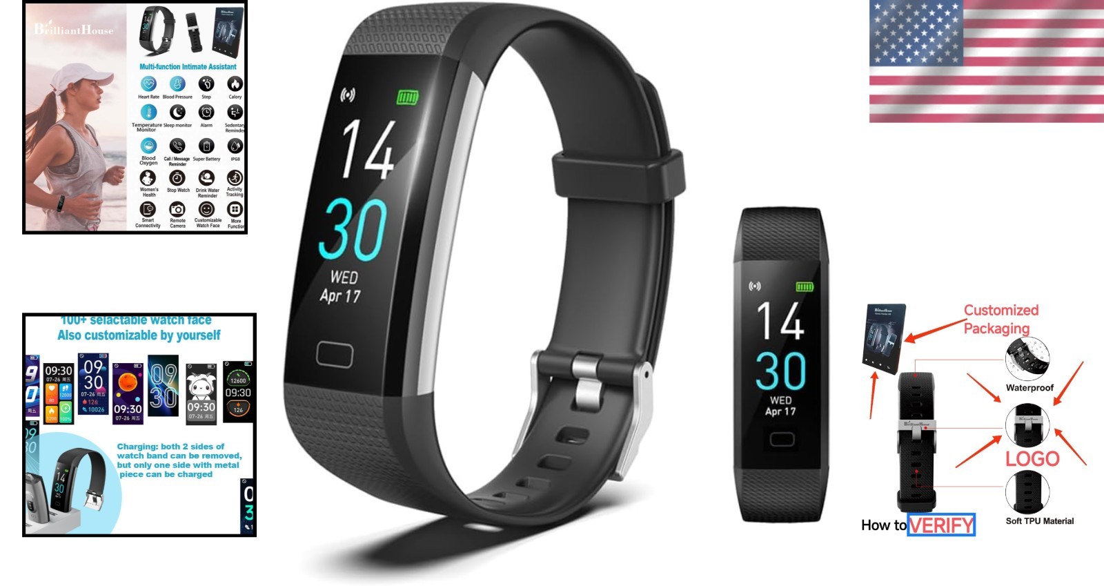 Stylish Slim Fitness Tracker with Heart Rate Monitor & Sleep Analysis – Black