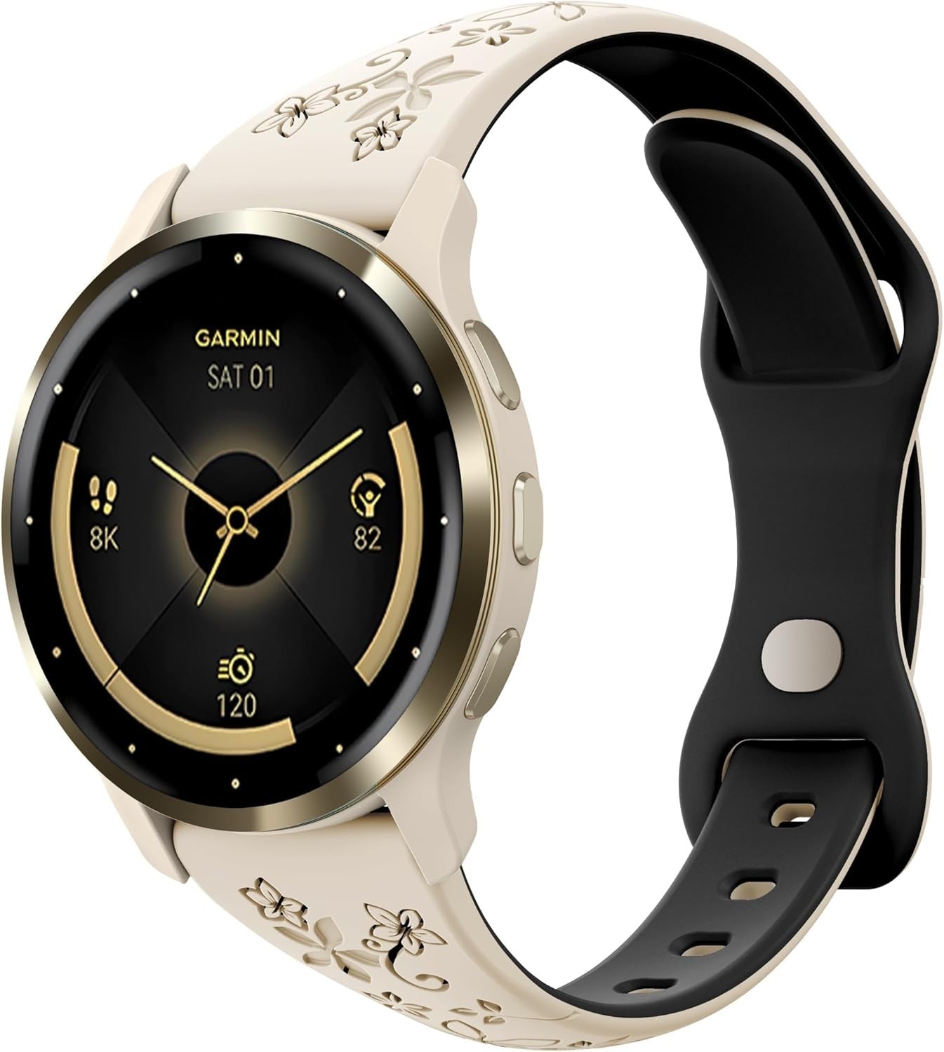 Stylish 18mm Floral Engraved Smartwatch Band for Venu, Forerunner & Vivoactive