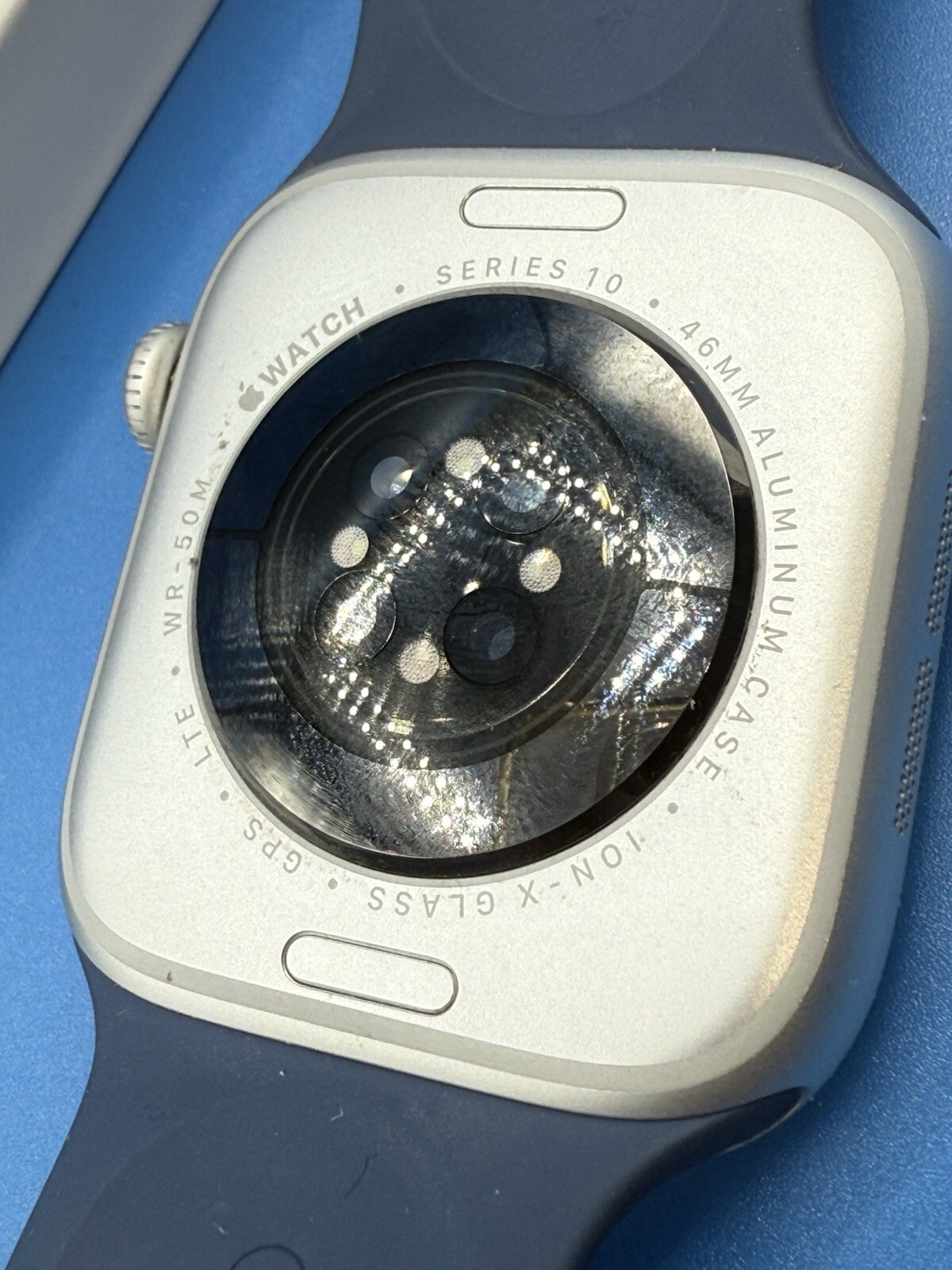 Apple Watch Series 10 GPS Cell 46mm Silver Case Denim Sport Band M/L MWY13LW/A
