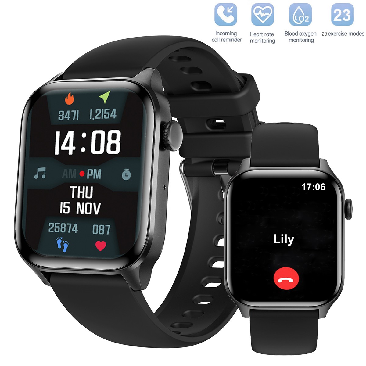 Smart Watch Bluetooth Call Heart Rate/Sleep Monitor Fitness Tracker Waterproof