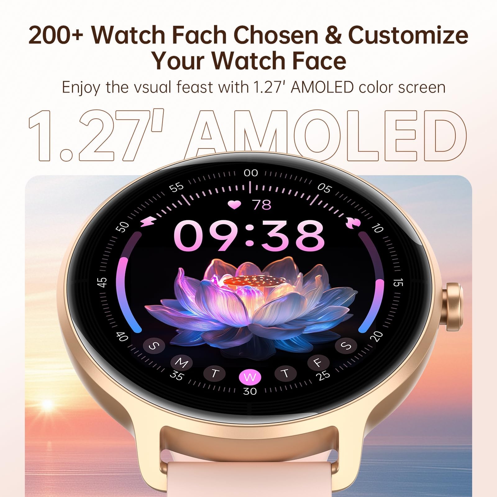 HD AMOLED Smart Watch for Women – Fitness Tracker, Heart Rate Monitor, IP68 Wate