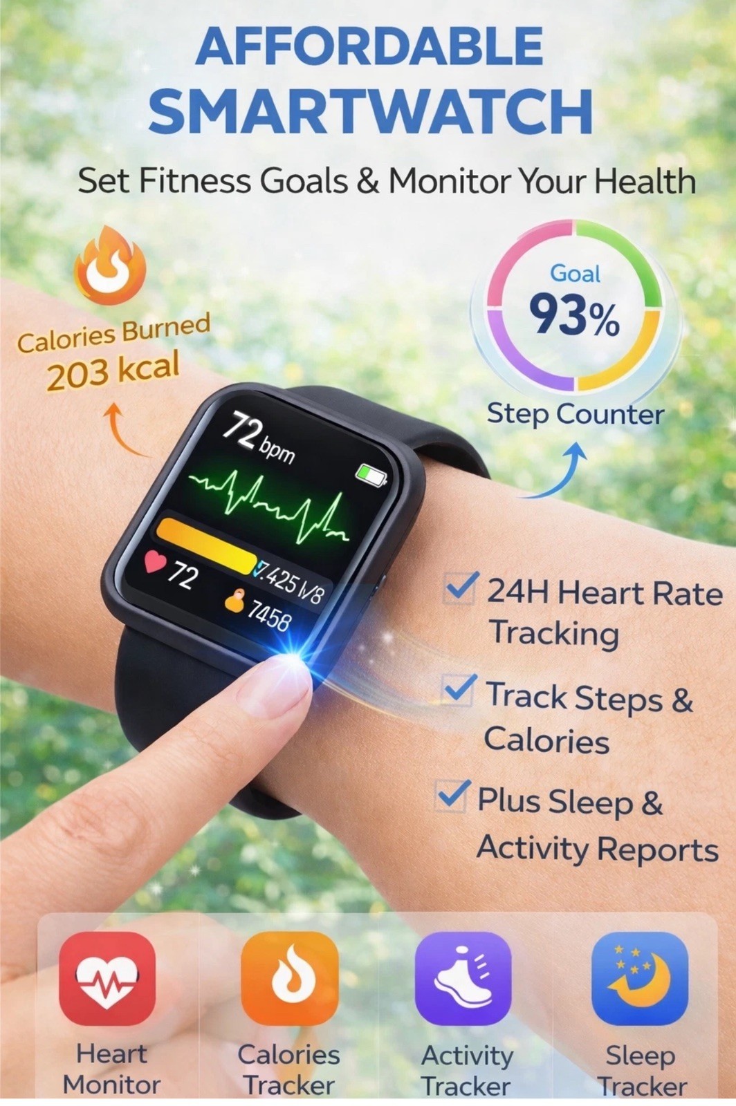 Smart Watch for Android & iOS – 1.4″ Touchscreen, Waterproof, Multiple Faces