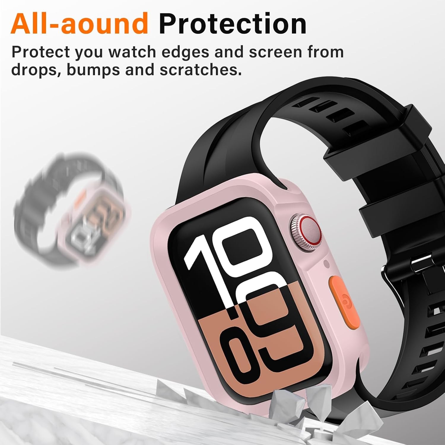 Soft TPU Shockproof Bumper Case for Apple Watch Series 11/10 46mm – Rugged Pink