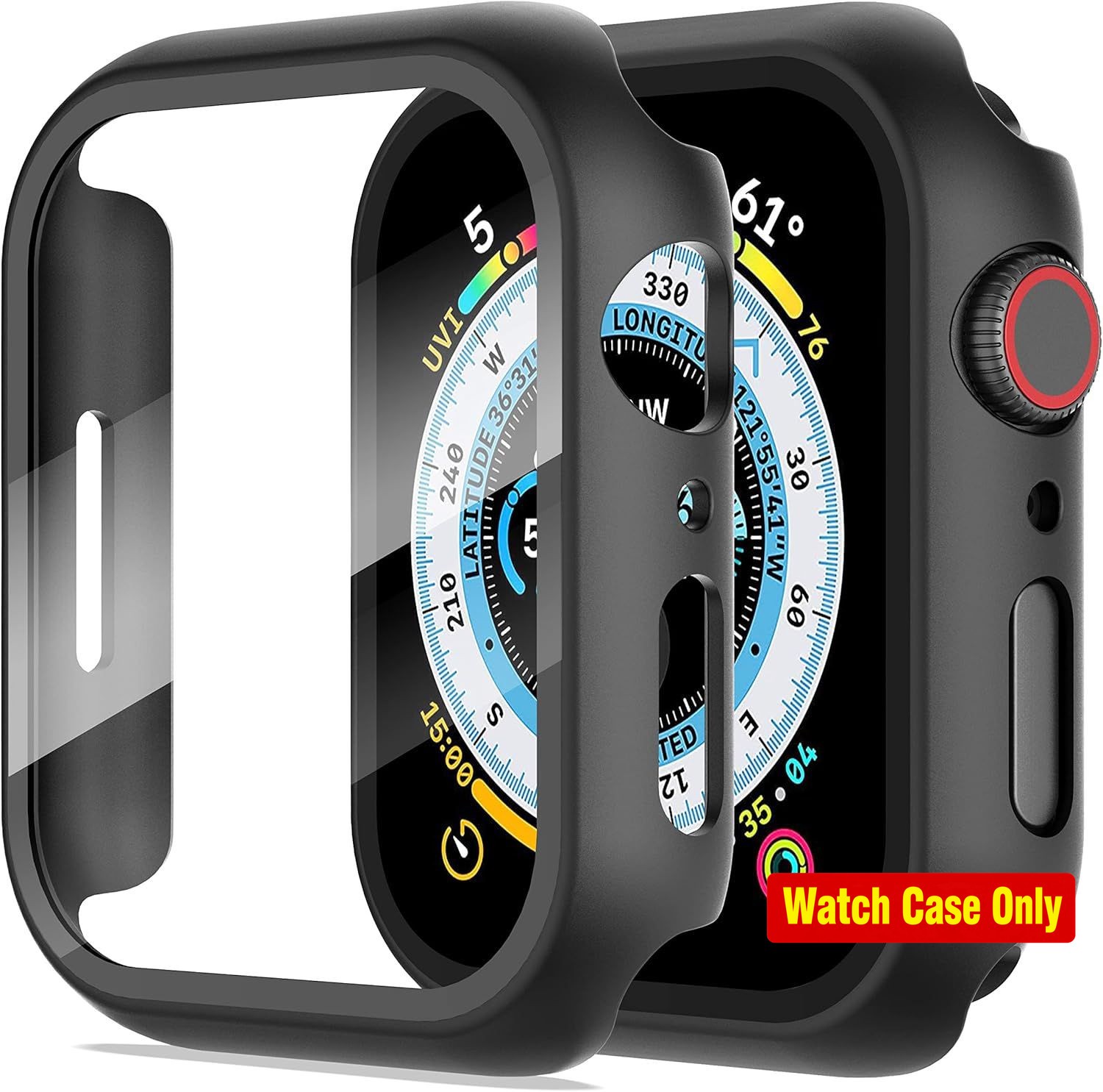 2-Pack Case for Apple Watch Series 9/8/7 45mm, Ultra-Thin Tempered Glass Protect