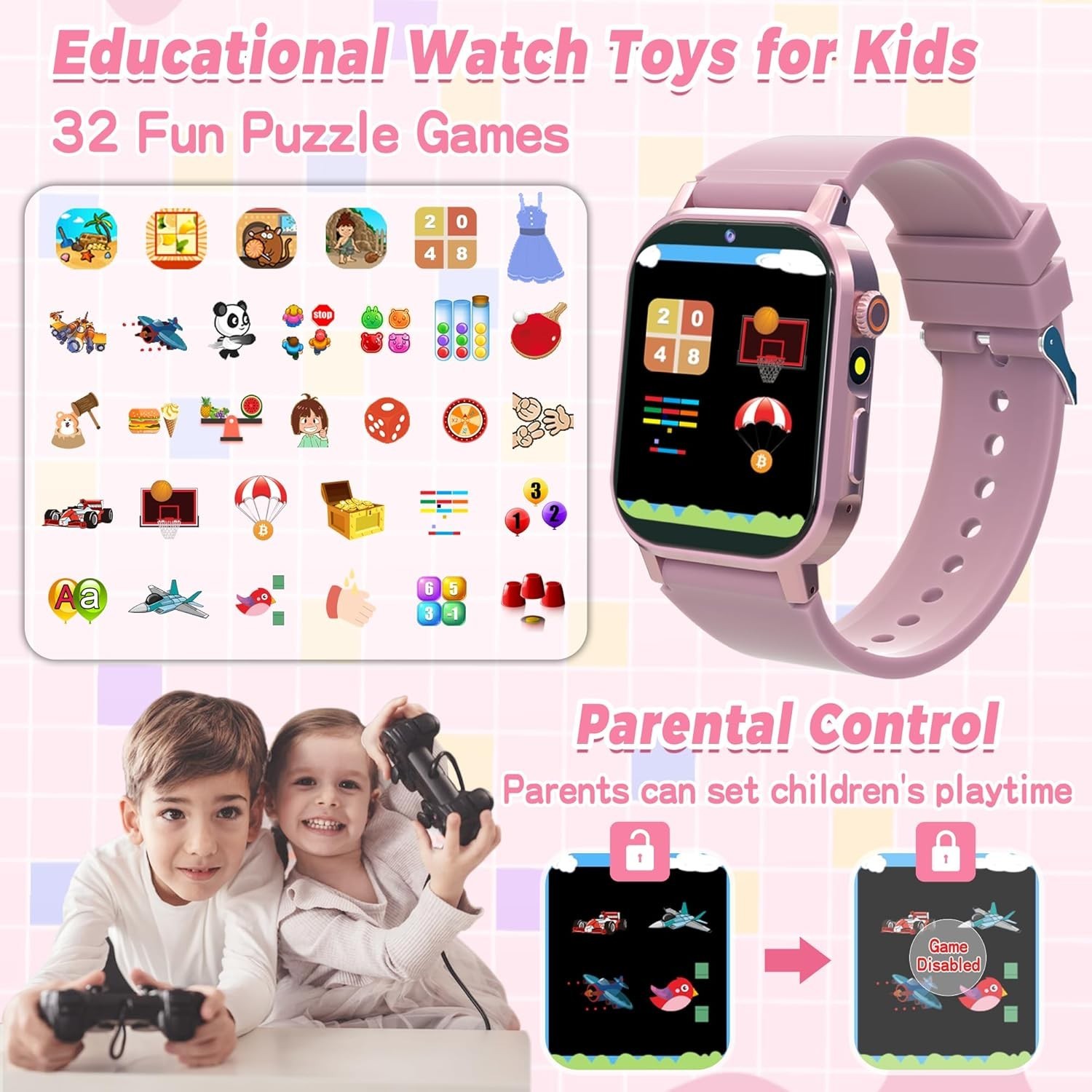 Kids Smart Watches Girls Gift Age 3-12, Kids Watch with 32 Games HD Touchscreen