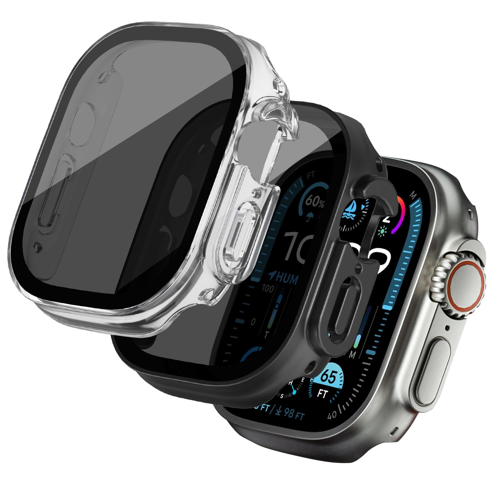 2 Pack Anti-Spy Tempered Glass Film Privacy Case for 49mm Apple Watch Cover