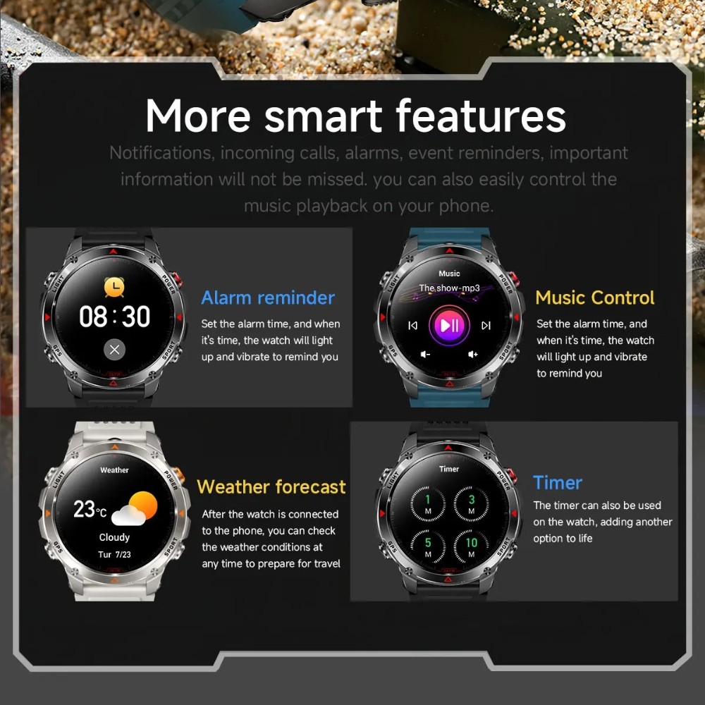 Military Smart Watches For Men Outdoor GPS LED Flashlight Rugged Fitness Tracker