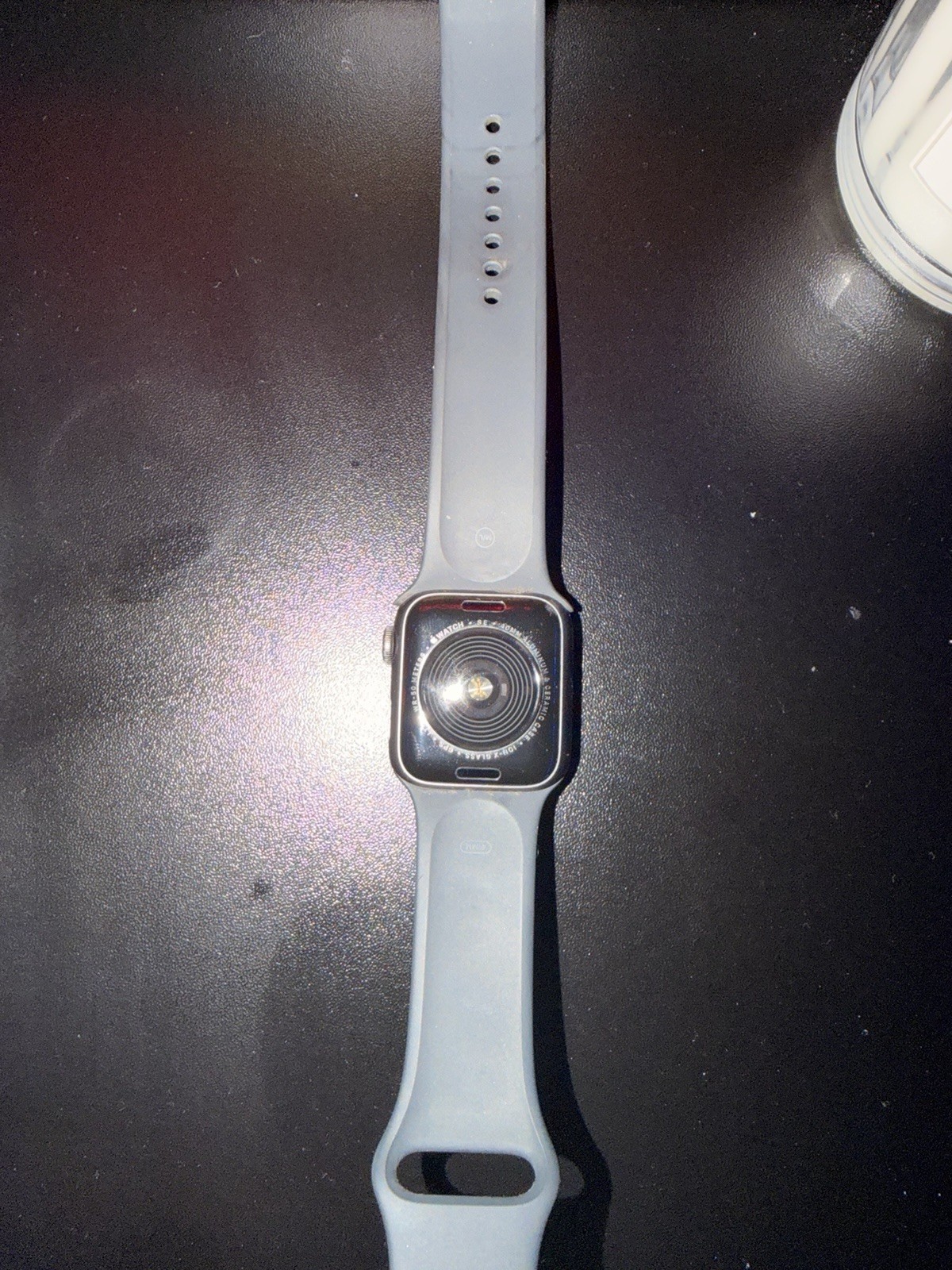 Apple Watch 44mm Black Aluminum Case Gray Silicone Band iOS Touch Screen