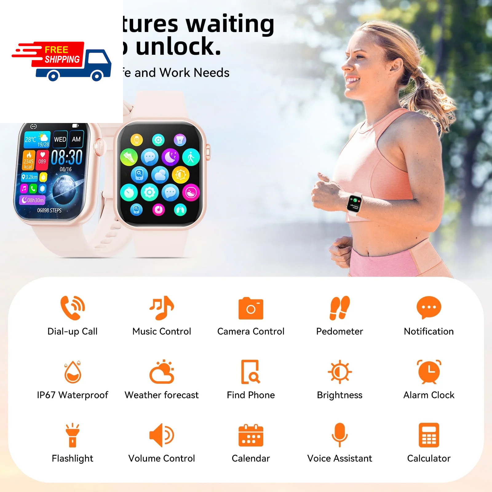 HD Smart Watch for Men and Women, Bluetooth Calls, 120+ Sports Modes, IP68 Water