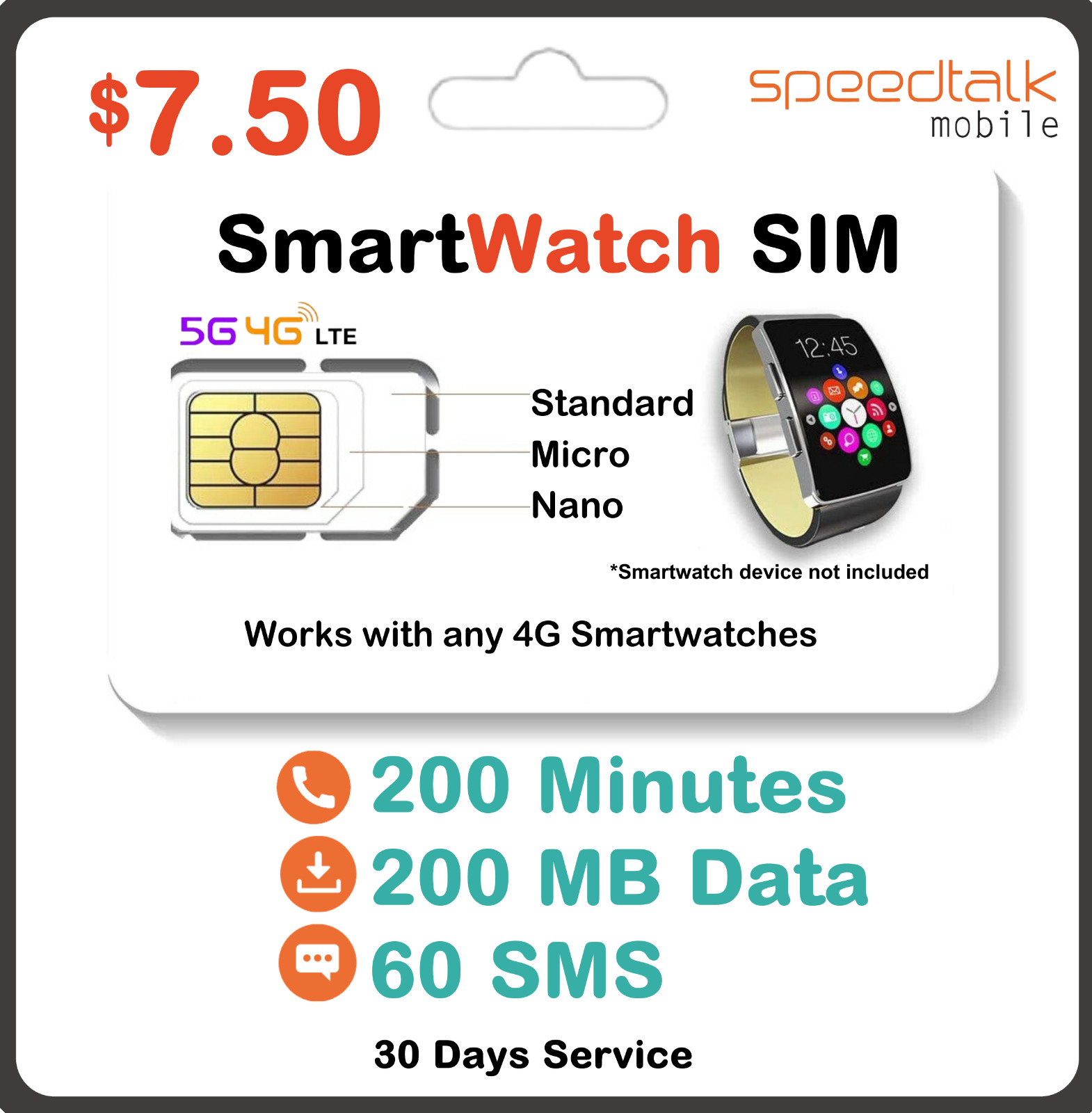 Speedtalk Smartwatch SIM Card 5G/4G LTE Senior & Kids Smart Watches – Nationwide