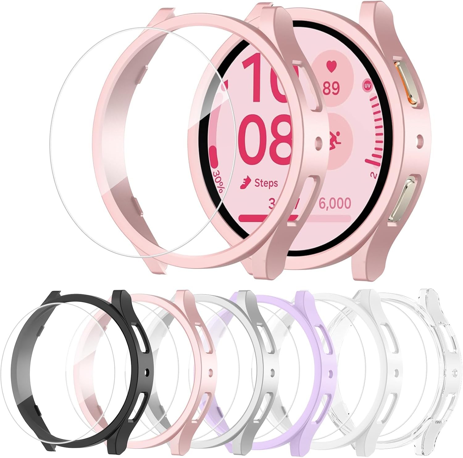 6+6 Pack HD Anti-Fog Tempered Glass Screen Protector Case for Galaxy Watch 5 40m