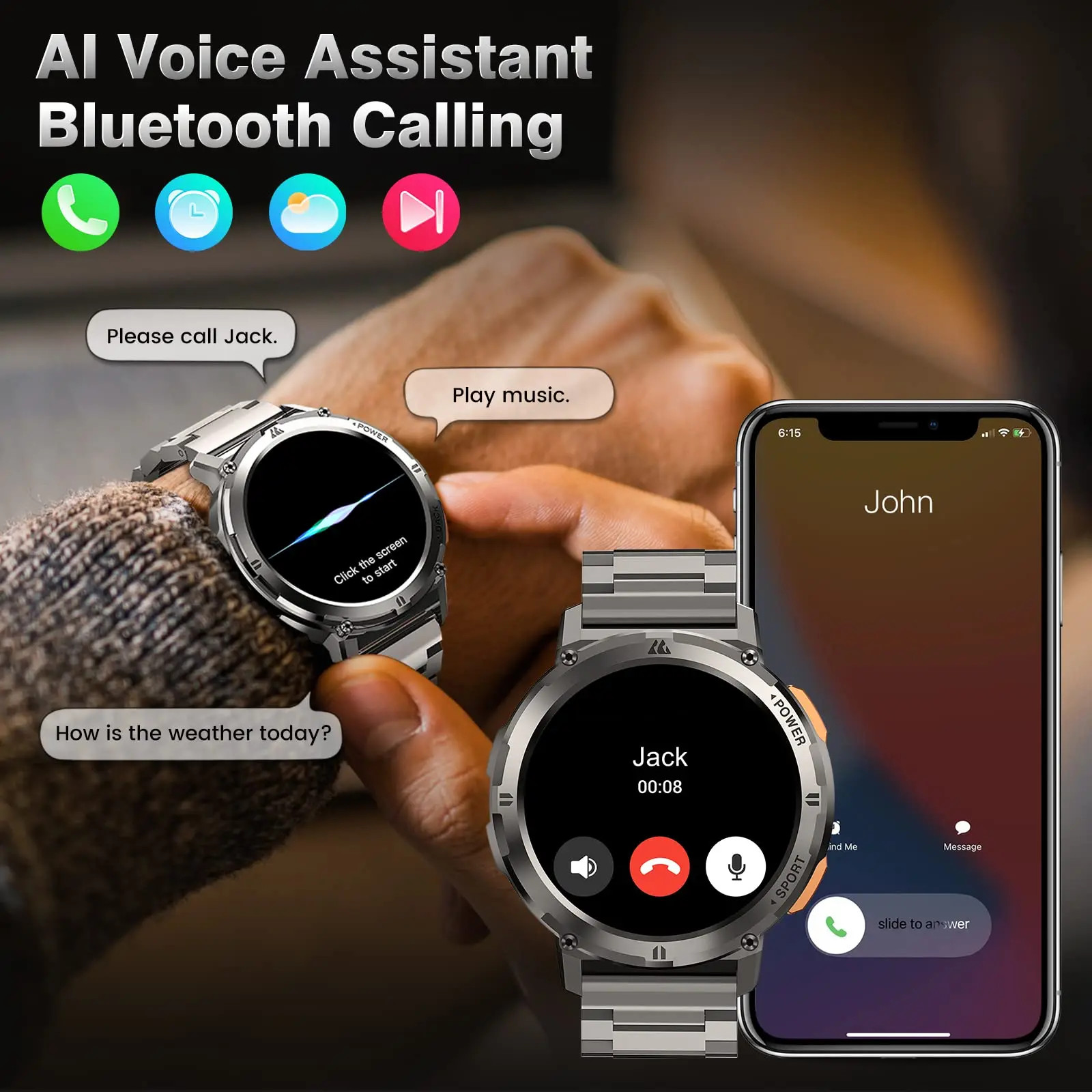 KOSPET TANK T2 Smartwatch AMOLED GPS Call 5ATM AOD Fitness Tracker