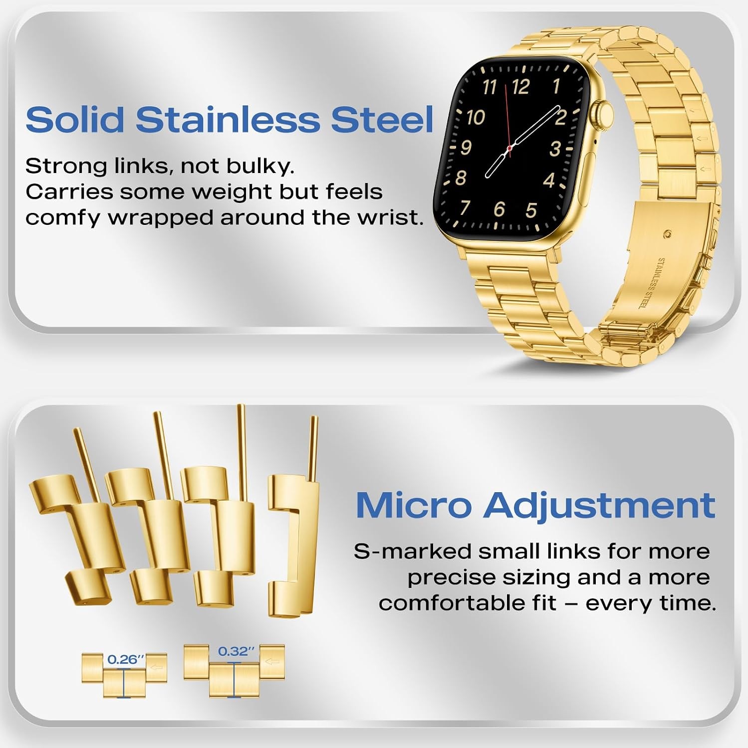 316L Stainless Steel Strap Compatible with Apple Watch Series 1-11 38mm-49mm